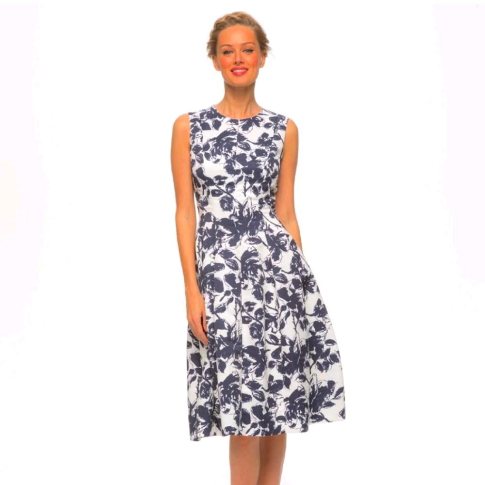 Eliza J Sleeveless Floral Print Faille Midi Dress